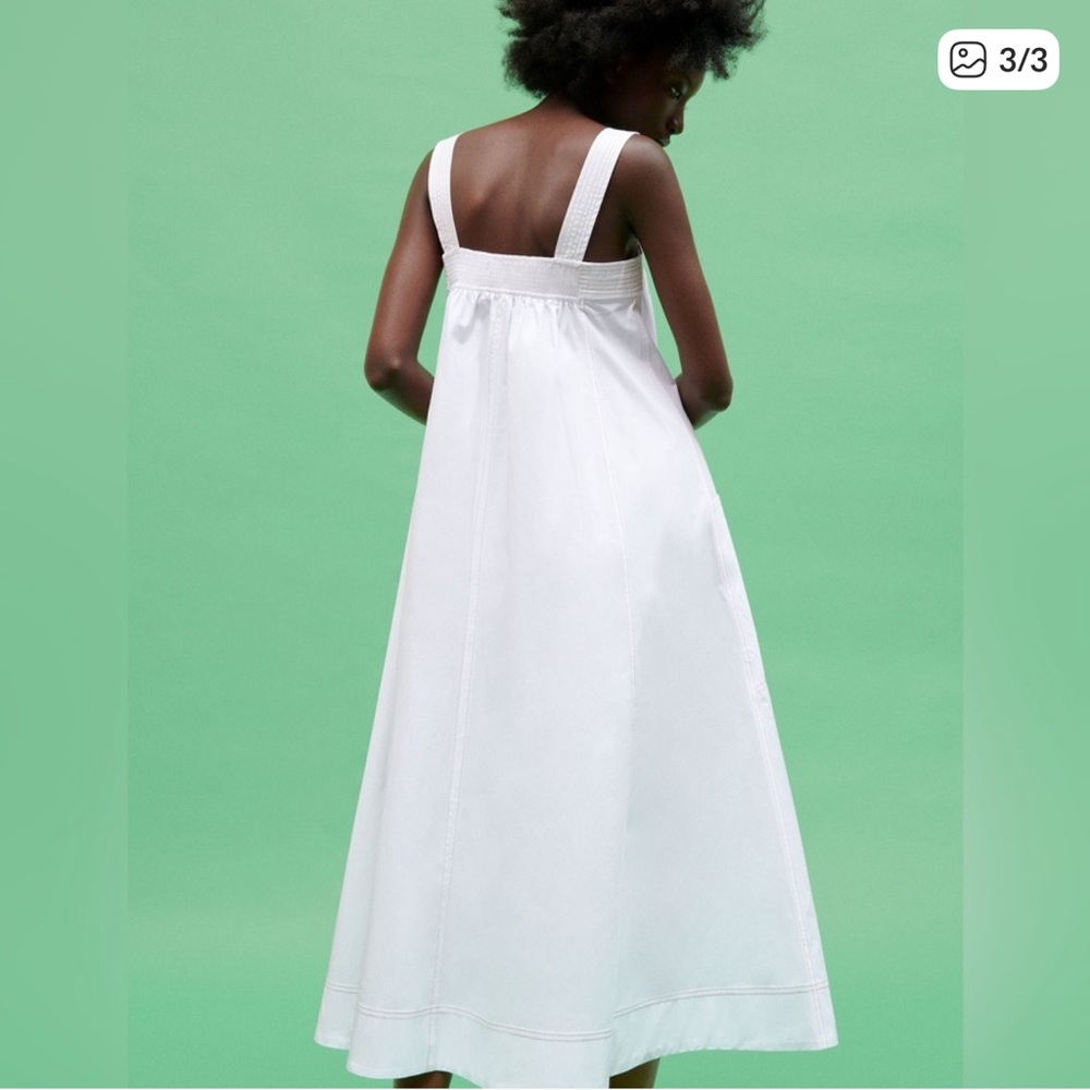 Zara White Topstitched Midi Dress - Picture 2 of 4